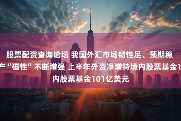 股票配资查询论坛 我国外汇市场韧性足、预期稳 人民币资产“磁性”不断增强 上半年外资净增持境内股票基金101亿美元
